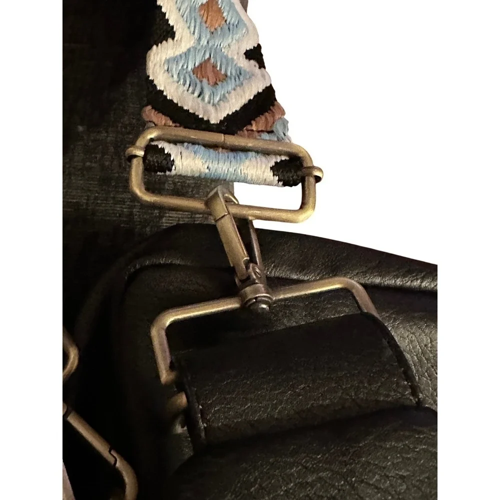 Urban Originals‎ Anthropologie Black Vegan Leather Sling Bag Woven Strap.